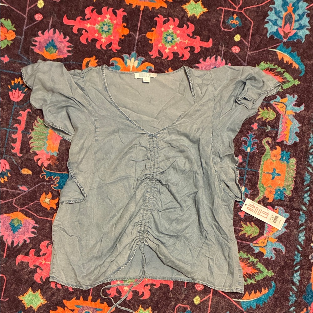 New Bunulu Chambray Ruffle Top